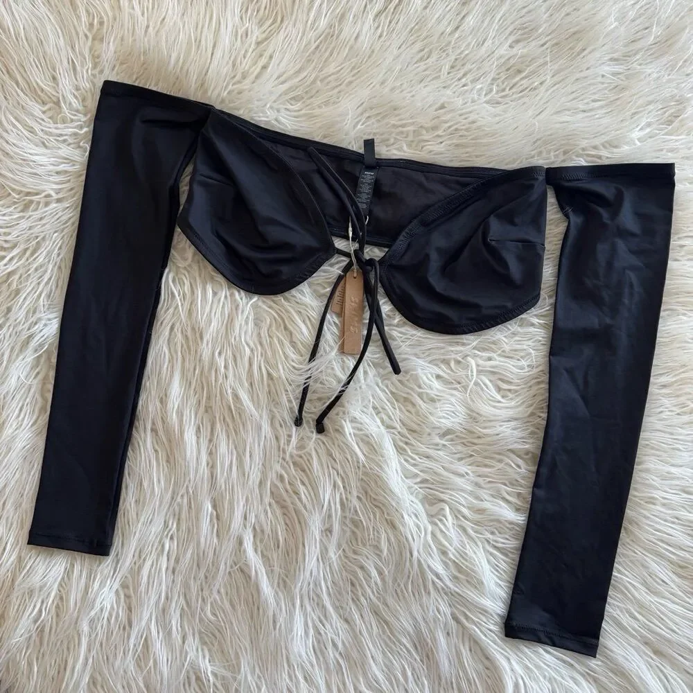 SKIMS Swim Long Sleeve Bikini Top Onyx Size Large